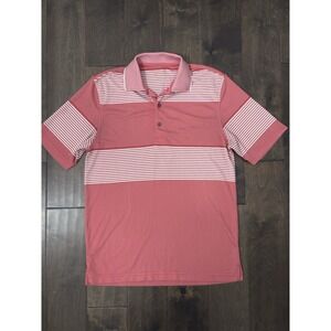 Izod Stretch Polo Shirt Mens Size S Red Striped Short Sleeve Performance Collard